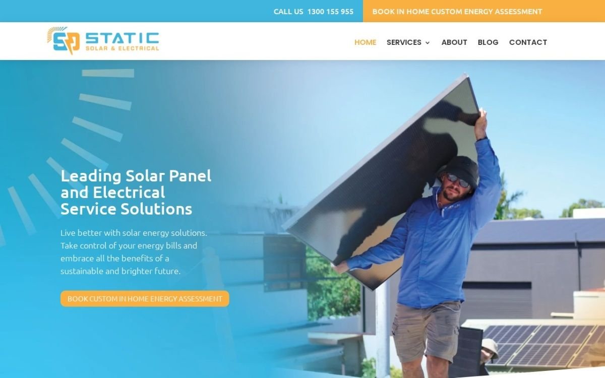 Homepage of the Static Solar website built by HS Tech Solution