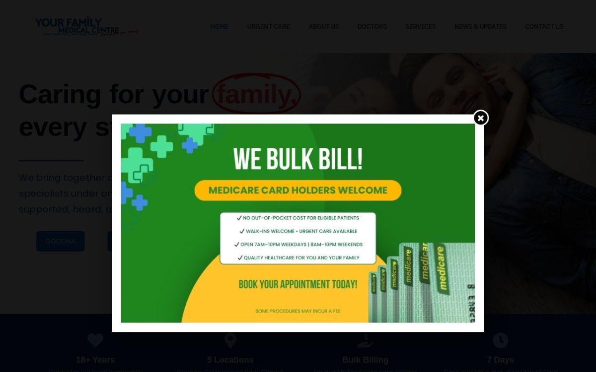 Homepage of the Your Family Medical website built by HS Tech Solution