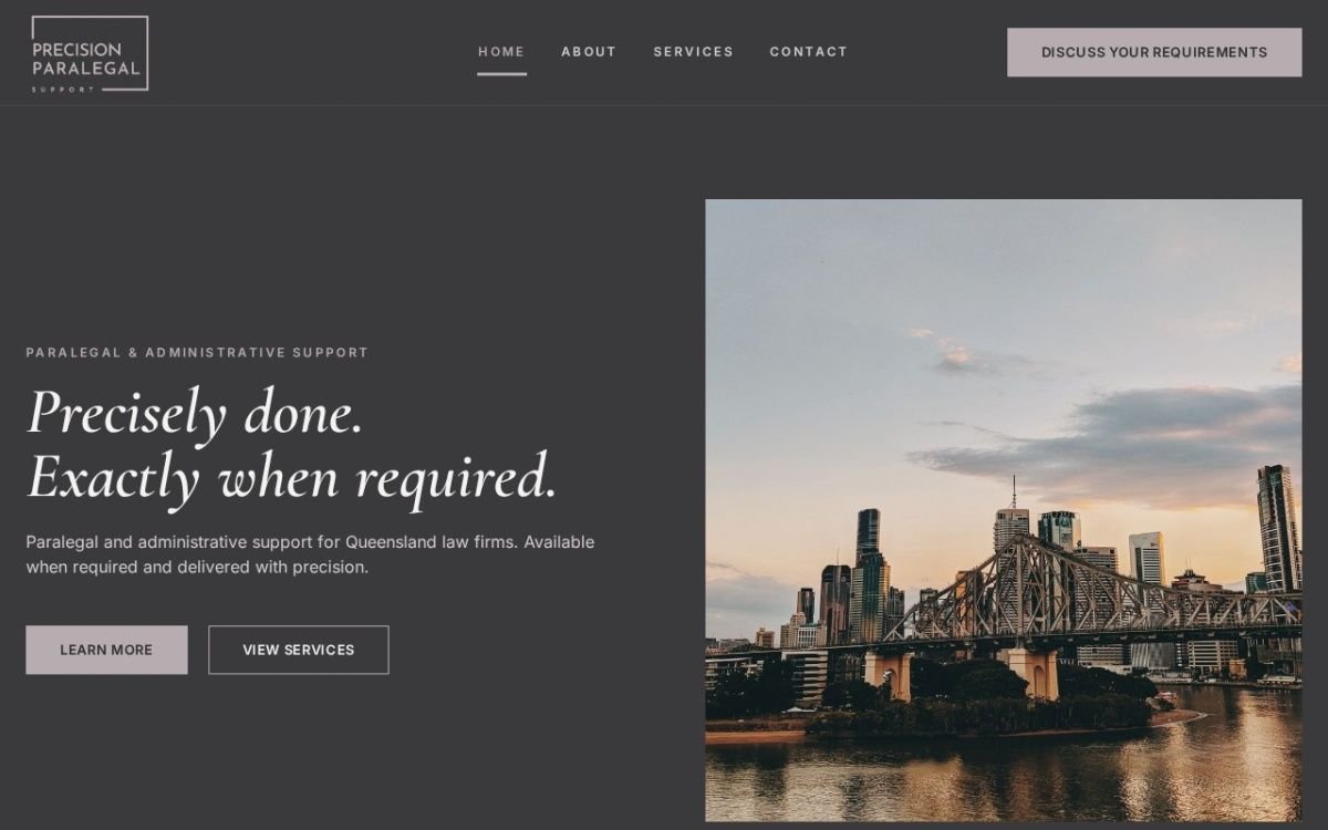 Homepage of the Precision Paralegal Support website built by HS Tech Solution