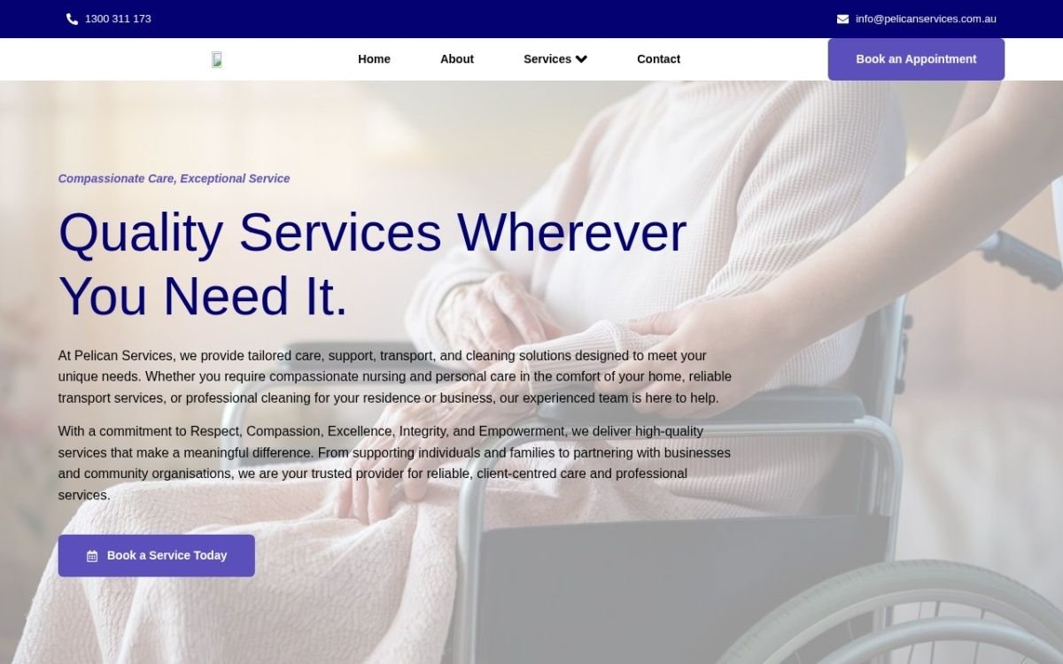 Homepage of the Pelican Services website built by HS Tech Solution