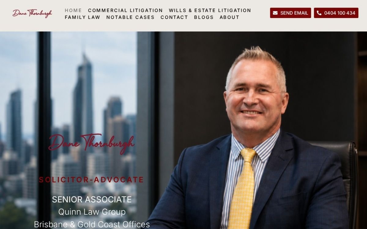 Homepage of the Dane Thornburgh website built by HS Tech Solution